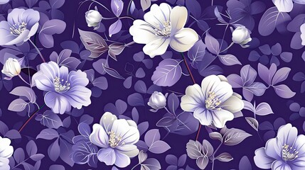 A purple and white flower patterned background with a purple flower in the foreground