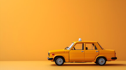 Flat illustration of taxi car against violet background. Flat design of taxicab, front view. Vector image about transport, taxi, New York Taxi, Generative Ai 
