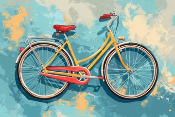 Fototapeta na wymiar Illustrated vintage bicycle with vibrant colors against a textured background, capturing a retro aesthetic and nostalgic feel.