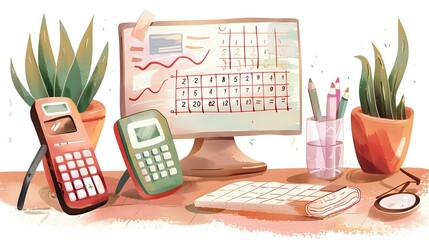 Finance industry professional analyzing data and preparing reports with computers and calculators