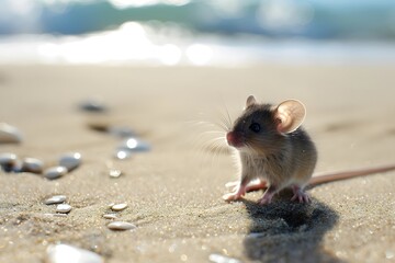 a cute mouse is on the beach