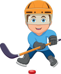 Fototapeta premium Little boy playing ice hockey