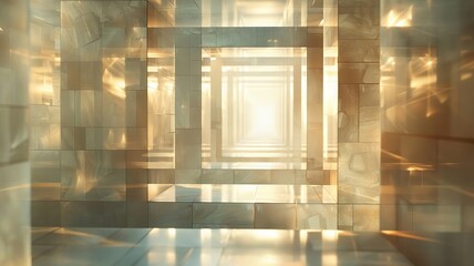 Abstract, luminous cubes create a maze of light and shadow in a virtual space
