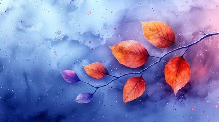 colorful flower and leaves painting with colored ink drops isolated in background