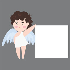 Cute angel character cartoon isolated on white background. blank banner, angel, cupid. Cupid Characters with Harp, Halo, Bow. Cartoon People Vector Illustration