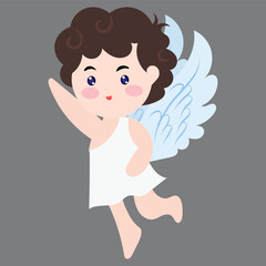 Cute angel character cartoon isolated on white background. blank banner, angel, cupid. Cupid Characters with Harp, Halo, Bow. Cartoon People Vector Illustration