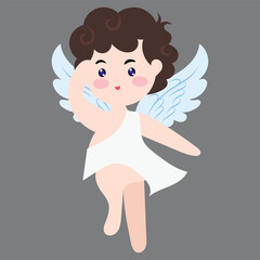 Cute angel character cartoon isolated on white background. blank banner, angel, cupid. Cupid Characters with Harp, Halo, Bow. Cartoon People Vector Illustration