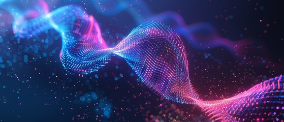 Colorful abstract digital wave with glowing dots, representing data, technology, and futuristic innovation in a vibrant, dynamic scene.