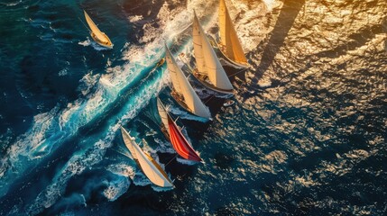 A group of sailboats is peacefully floating on the calm water, creating a picturesque scene of adventure and recreation. The electric blue sky above adds to the beauty of the event AIG50
