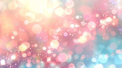 An abstract blur bokeh banner background with pastel pink and sky blue bokeh lights, creating a soft, airy feel.