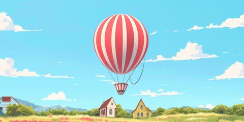 Fototapeta premium Whimsical Hot Air Balloon Adventures: Delightful 2D Cartoon Illustrations for Kindergarten Creativity