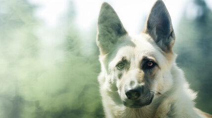 Double Exposure White Background Belgian Shepherd in front of a forest illustration ~ Created using Generative AI