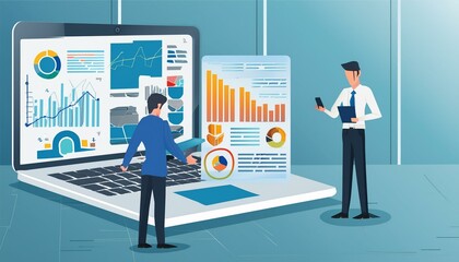 Business team using digital tablet and laptop analyzing sales data, economic growth graph chart. Business planning and strategy. Financial report, market research