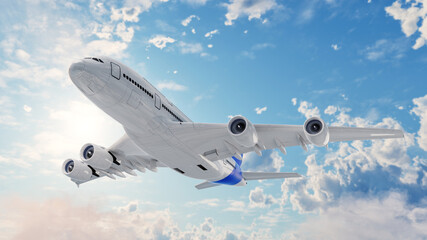 The plane fly in the sky. 3d rendering and illustration.