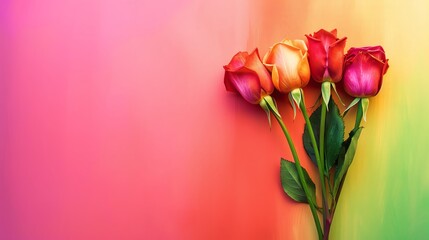 Obraz premium rainbow Flowers, blank space, minimalism, negative space, background wallpaper template, pride month LGBTQIA theme
