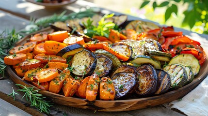 A delicious and healthy grilled vegetable platter, perfect for a summer cookout or party