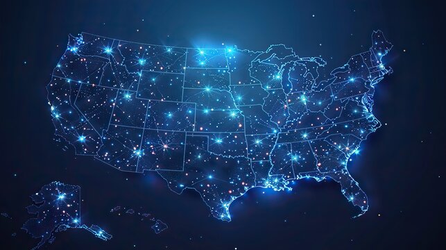 digital map of usa concept of north america global network and connectivity data transfer and cyber technology information exchange and telecommunication.stock photo
