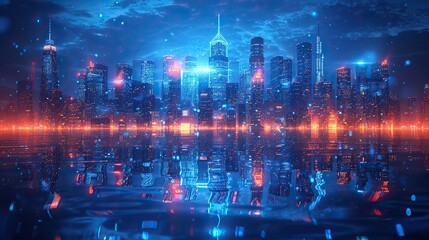 modern skyscrapers of a smart city futuristic financial district graphic perspective of buildings and reflections architectural blue background for corporate.stock immage