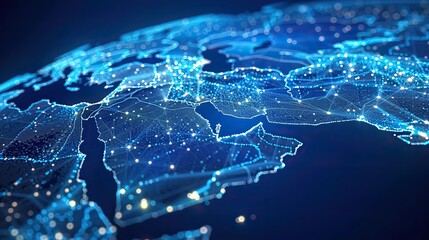 abstract map of saudi arabia middle east and north africa concept of global network and connectivity data transfer and cyber technology information exchange.stock photo
