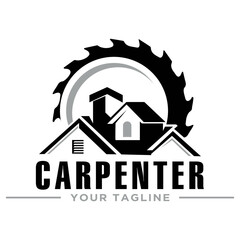 Carpenter logo design template, Woodworking tools logo design clipart. Suitable for Carpenting and house repair business. 