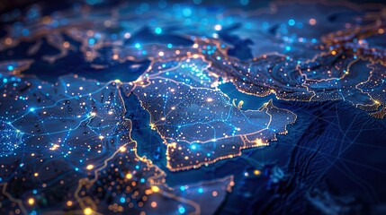 abstract map of saudi arabia middle east and north africa concept of global network and connectivity data transfer and cyber technology information exchange.illustration,stock photo