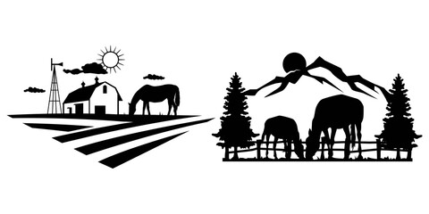 Horse farm logo bundle, Horse silhouette art for cricut machines.