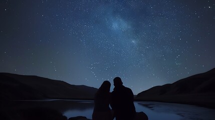Fototapeta premium Couple Stargazing Night Sky, Couple, stargazing, night sky