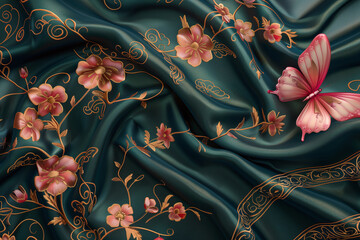Luxurious Fabric with Floral and Butterfly Design