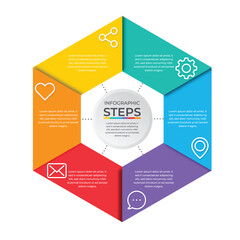 Business process infographic template. Six colourful graphic with numbers 6 steps. Vector illustration graphic design