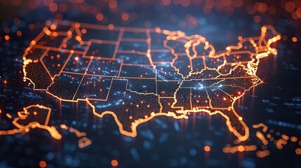 digital map of usa concept of american global network and connectivity data transfer and cyber technology electronic vote information exchange and telecommunication.stock photo