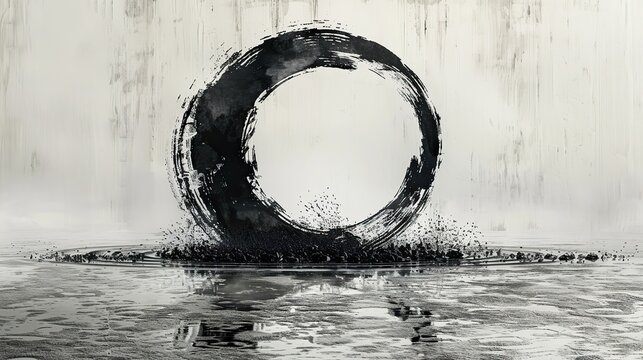 japanese enso zen circle made with black ink on white background.stock photo