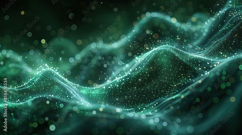 Wall mural abstract blue green technology background with a cyber network grid and connected particles artifici