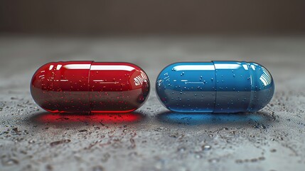 red pill or blue pill the choice is yours between truth and illusion belief and reality truth and lie right and wrong left and right.illustration,stock photo
