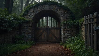 Fototapeta premium A mysterious gate that leads to an unexpected adventure ai_generated