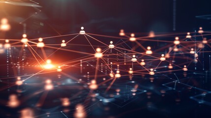 Obraz premium Network connections with glowing points and lines, depicting a futuristic digital communication and data exchange concept.