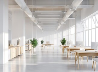 Modern office interior with desks and chairs for staff