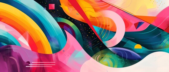 Unity in Diversity - Abstract LGBTQ+ Community Representation with Vibrant Colors and Geometric Shapes for Copy Space Illustration