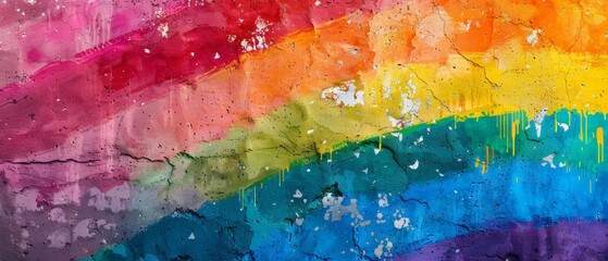 Celebrating Diversity: Colorful Pride Flag Being Painted on Wall with Copy Space, LGBTQ+ Illustration