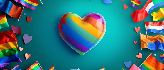 Inclusive Pride Heart with Rainbow of Flags on White Background for LGBTQ+ Messaging Design