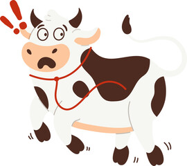 Cows animal mascot running frightened with scared face