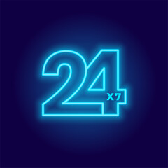 24 hours and 7 days open service neon sign background