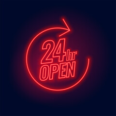glowing red neon sign of 24 hour of open service background