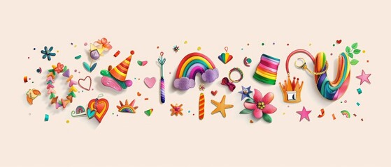 Pride-Themed Accessories Collection with Copy Space - Colorful Pins, Bracelets, and Hats for LGBTQ+ Pride Month Concept