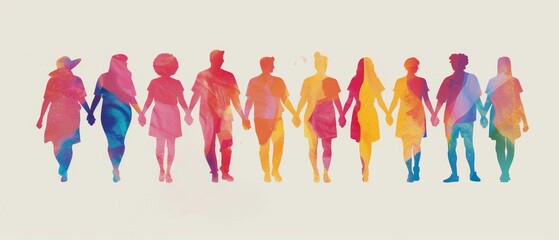 Diverse LGBTQ+ Friends Holding Hands Together in Supportive Illustration with Copy Space.