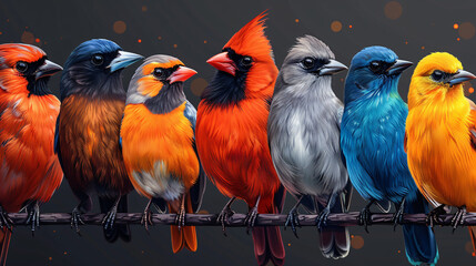 Set of colorful birds
