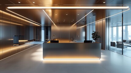 Create a modern office design that features anodized surfaces paired with integrated backlighting for a professional appearance