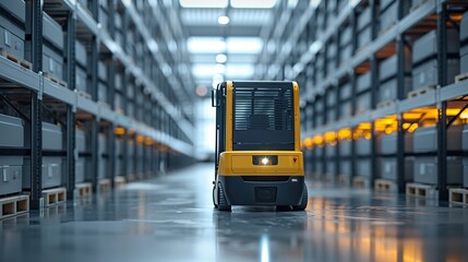 forklift doing storage in warehouse by artificial intelligence automation robotics applied to industrial logistics.illustration,stock photo