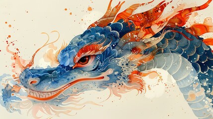 Risograph Magic: Abstract Illustration of a Very Cute Chinese Dragon