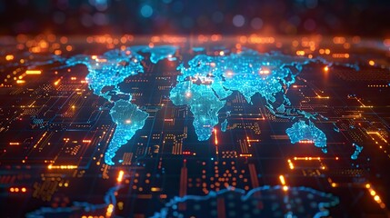 world map made of glowing printed circuits global network and connectivity data transfer and technology artificial intelligence information exchange international.llustration graphic