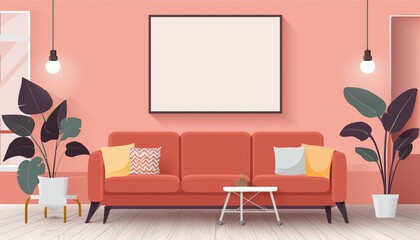 Frame mockup. ISO A paper size. Living room wall poster mockup. Interior mockup with house background. Modern interior design